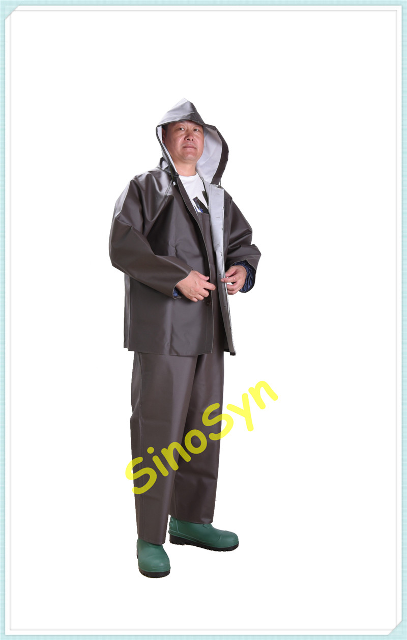 China FQ5568 Brown PVC Multifunctional Chemical/Waterproof Protective Split Suit