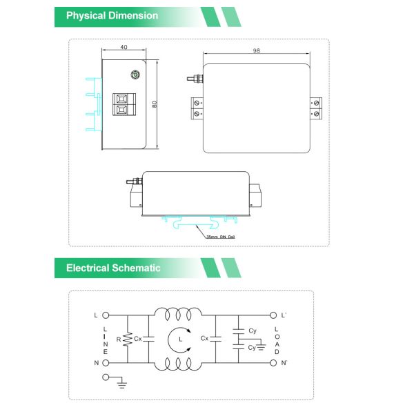 China YB12F2 15amp 220V Single Phase Filter Din Rail RFI Filter For ...