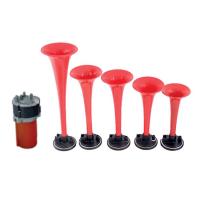China Car Horn Air Horn Kit Red 5 Pipes Trumpet With Compressor Super Loud For Car