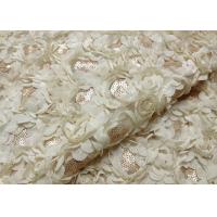 China Romantic Champagne Rosette Sequin Lace Fabric , Nylon Bridal Mesh Fabric